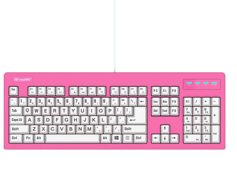 vitalASC 104-Key Large Print USB Wired 7ft, Spill-Resistant, Hot Pink and White, Durable Keyboard for Laptop, Mac, TV, and Computer (Pink) - Image 2